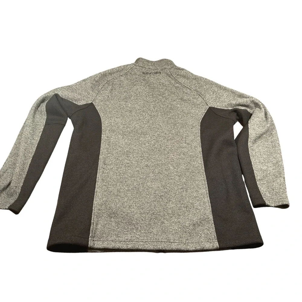 Spyder Mens Full Zip Knit Sweater Jacket Gray Black XL Mock Neck‎ Fleece Lined